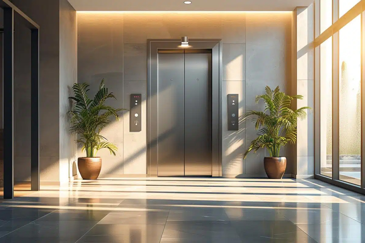 Quiet Aquila elevator cabin in modern lobby